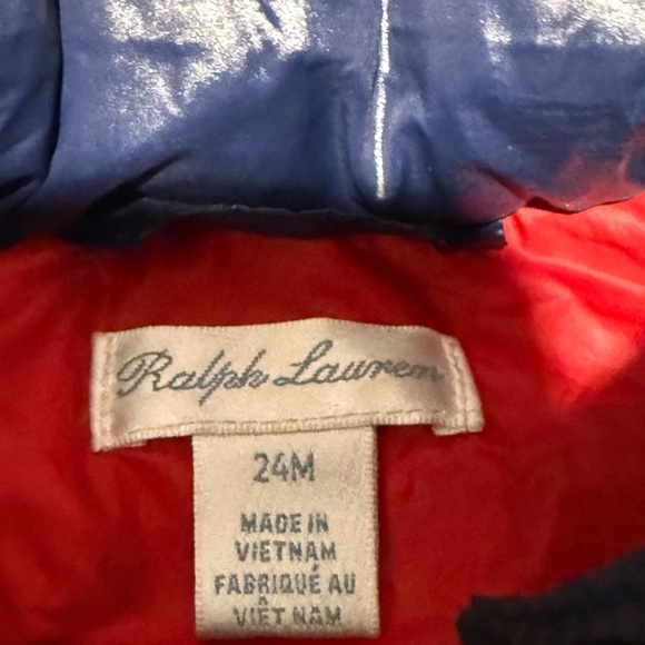 Ralph Lauren Navy Puffer Jacket 24 months Shiny Removable hood - Picture 6 of 7
